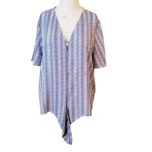 Michael Kors large Blouse women slit button v-neck texture tie knot stripes flaw